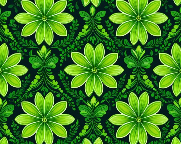 Vibrant Green Floral Pattern with Intricate Leaves