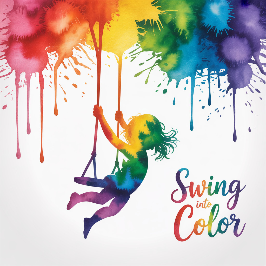 Vibrant Watercolor Child Swinging with Colorful Background