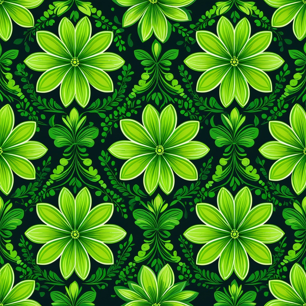 Vibrant Green Floral Pattern with Intricate Leaves