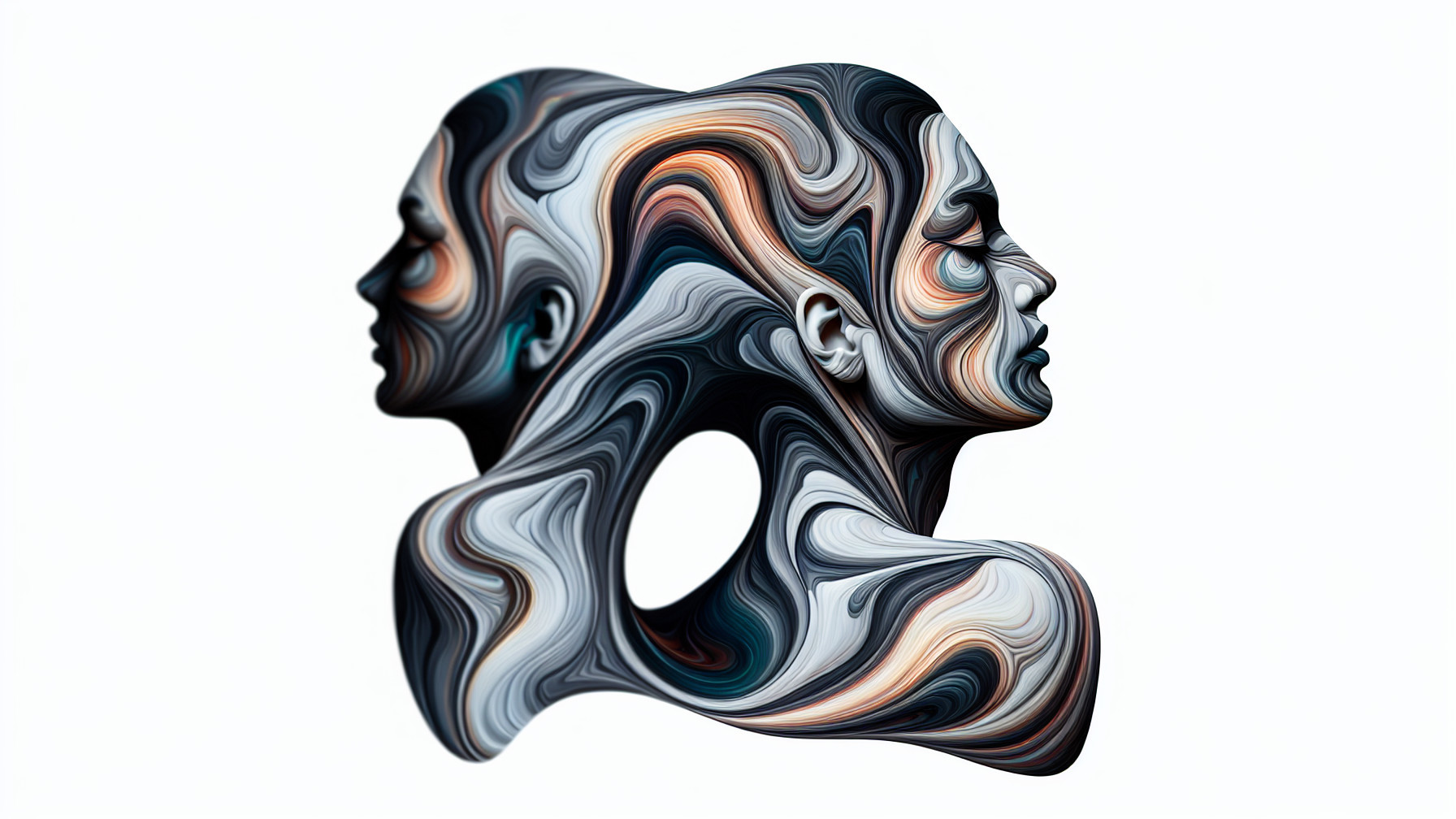 Stylized Intertwined Human Faces in Vibrant Patterns