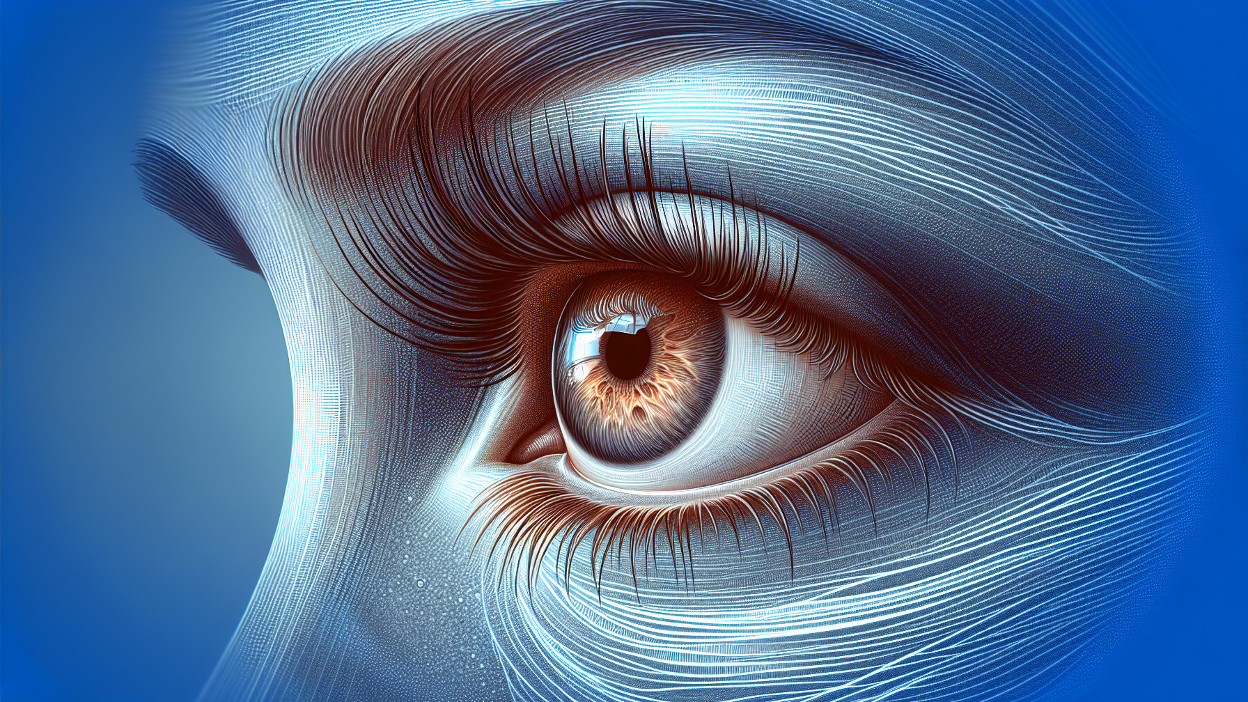 Close-up of a detailed eye with textured iris and eyelashes