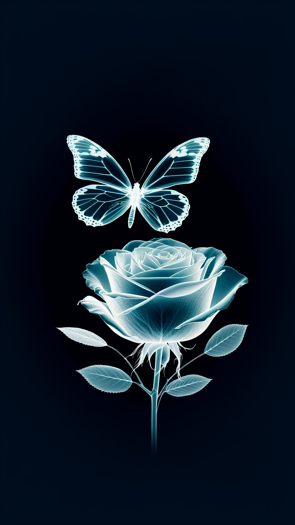 Glowing Rose and Butterfly on Dark Background