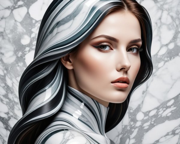Portrait of a Woman with Marble Textures and Elegance