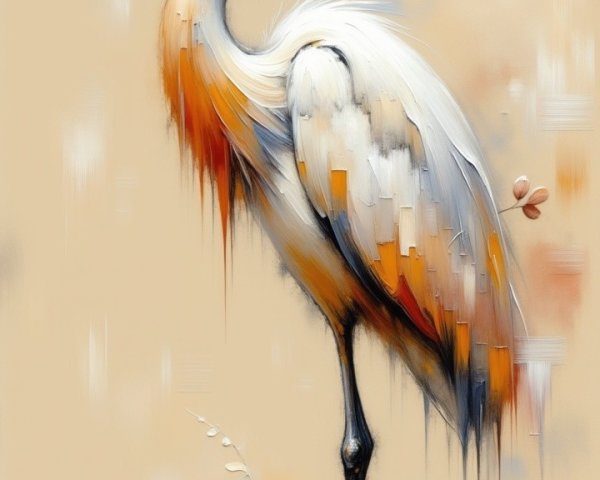 Stylized heron with floral elements on beige backdrop