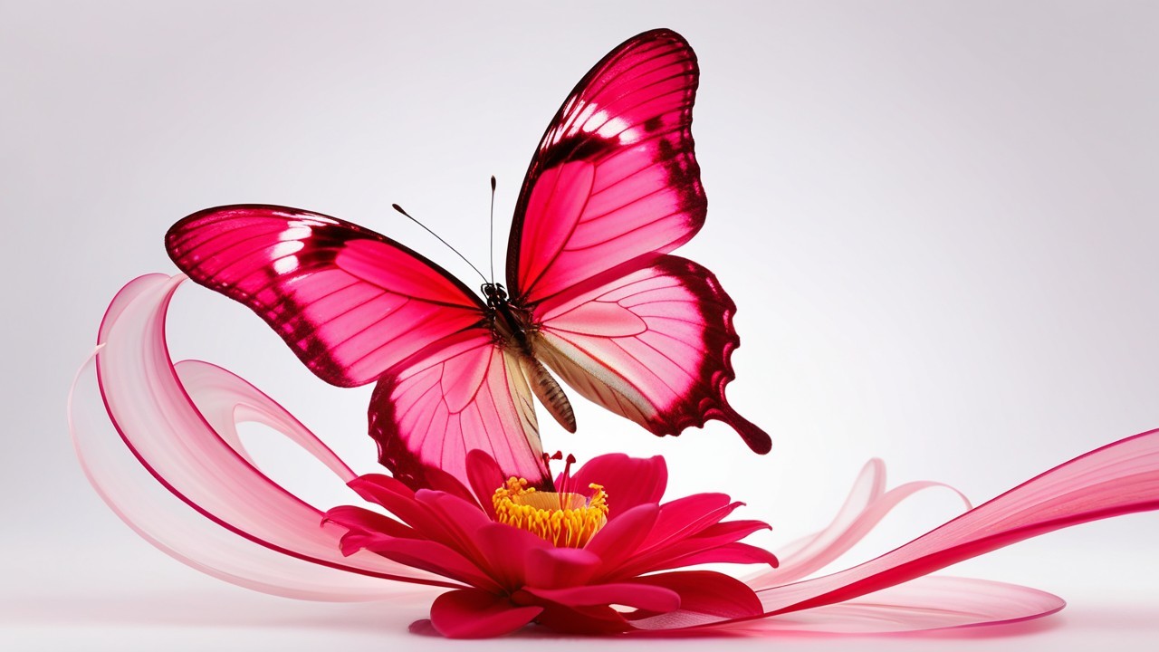 Pink Butterfly Above a Striking Flower in Nature