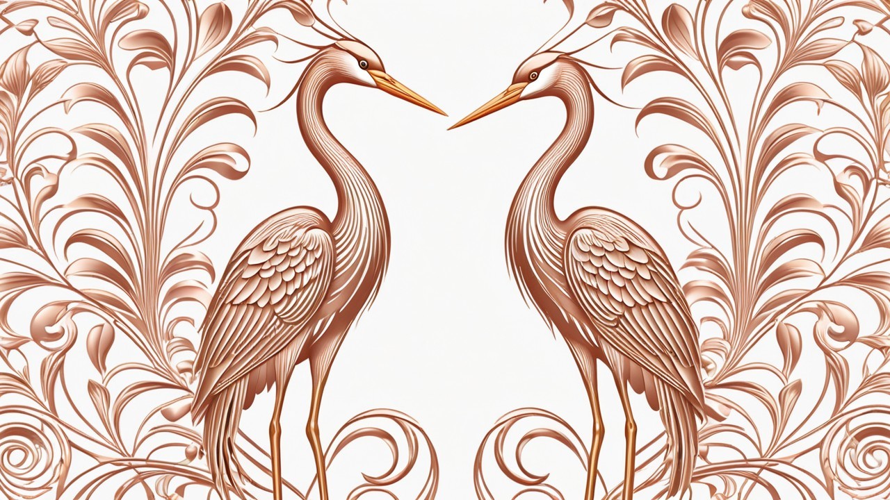 Elegantly Designed Herons Surrounded by Floral Motifs