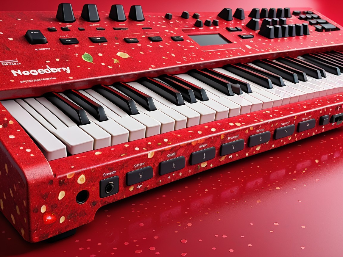Vibrant Red Synthesizer with Colorful Speckles