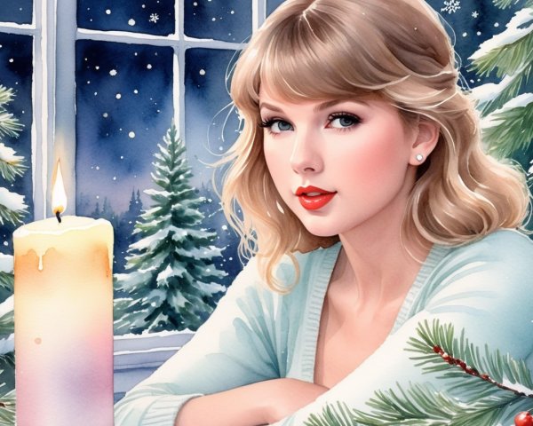 Watercolor Illustration of Woman in Winter Setting