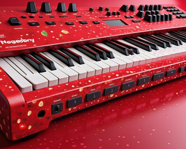 Vibrant Red Synthesizer with Colorful Speckles