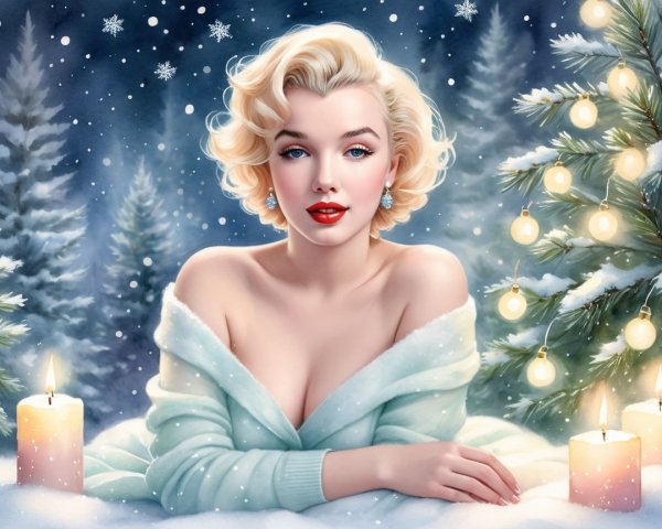 Whimsical Illustration of a Blonde Figure in Snow