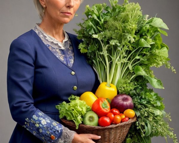 Woman in Navy Blazer with Basket of Fresh Produce