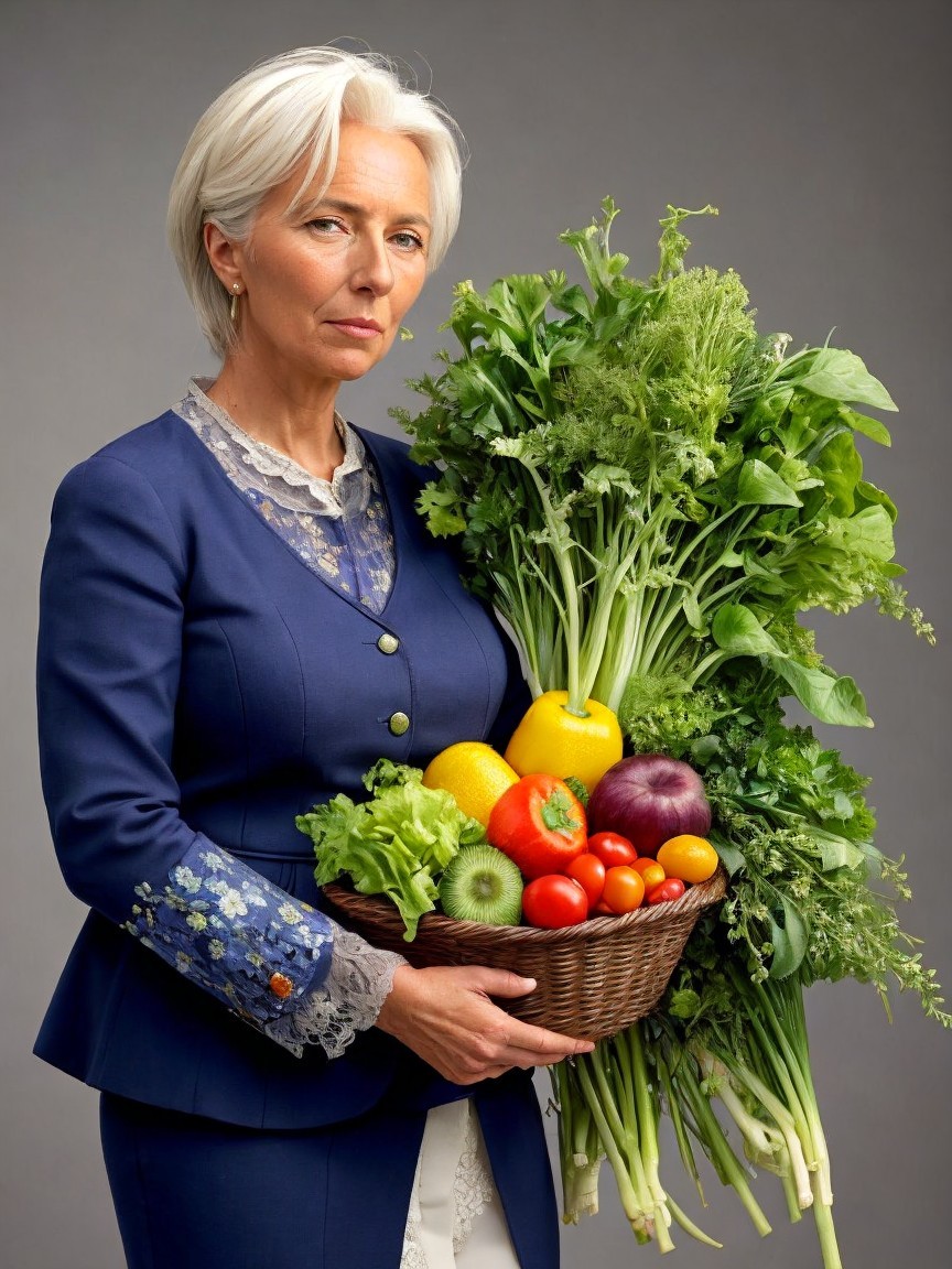 Woman in Navy Blazer with Basket of Fresh Produce