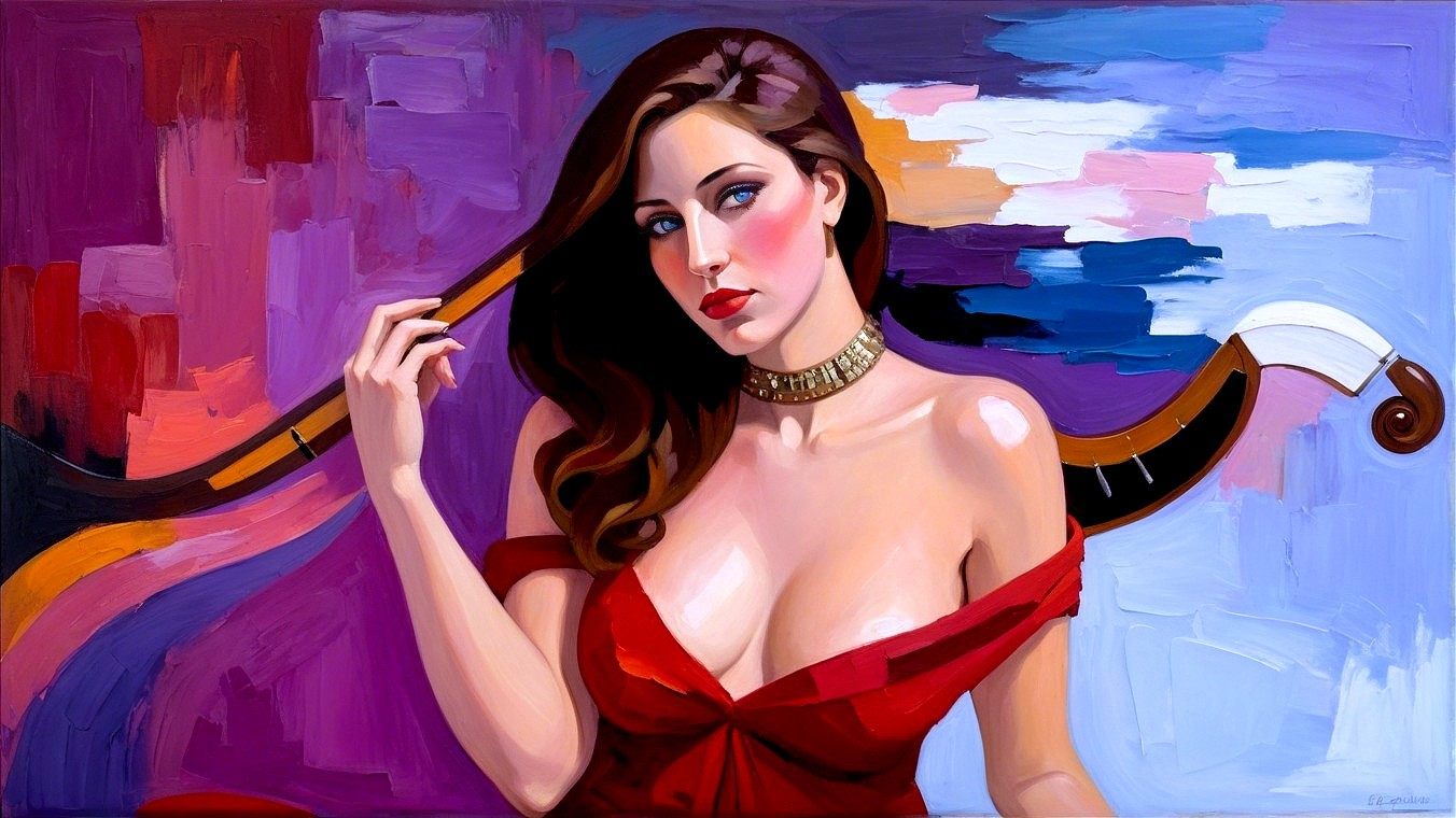 Portrait of a Woman in a Red Dress with Abstract Background