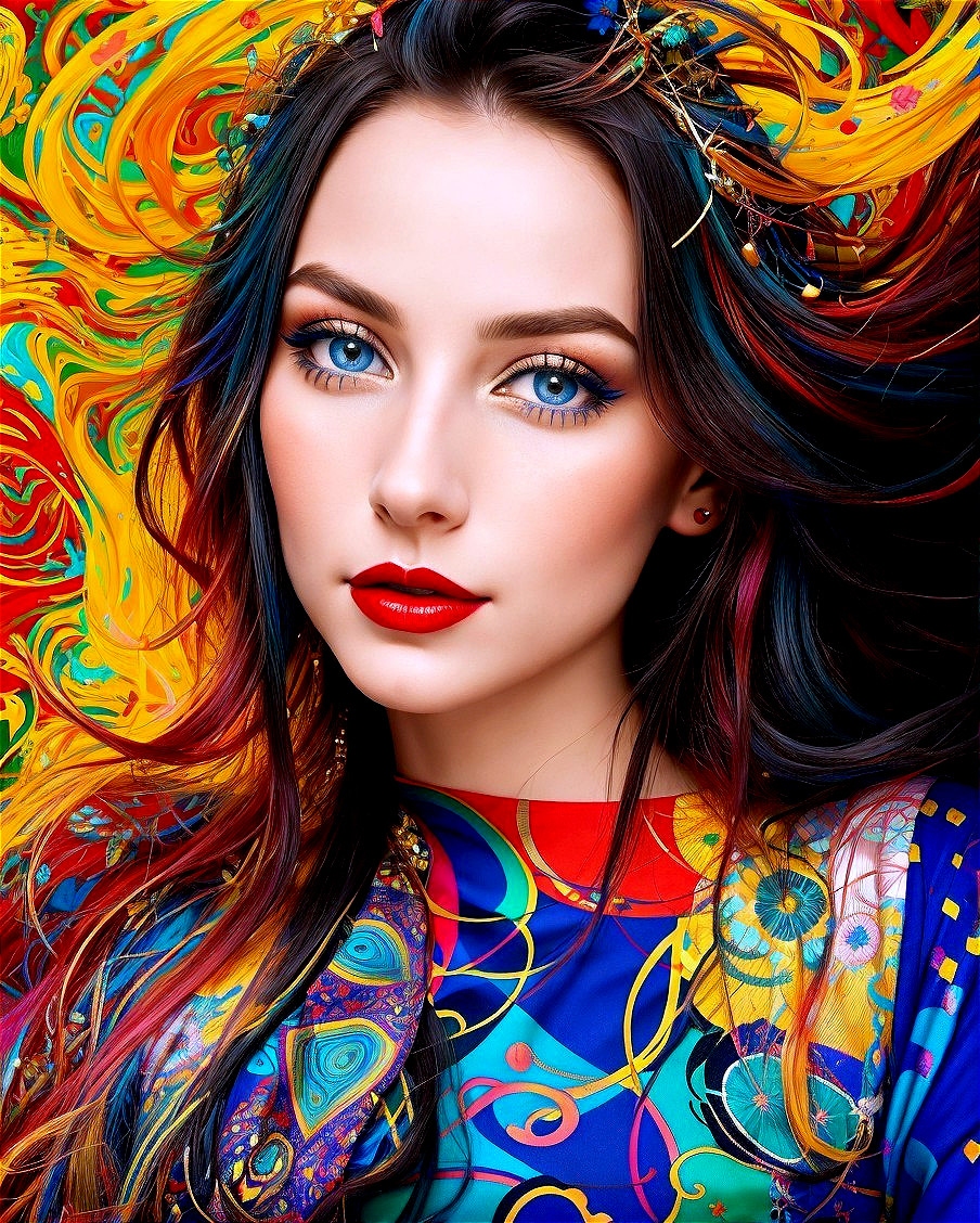 Portrait of a Young Woman with Colorful Hair and Eyes