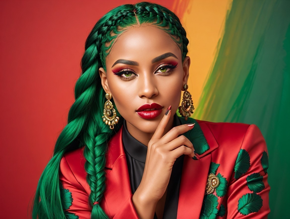 Vibrant Individual with Green Hair and Bold Makeup