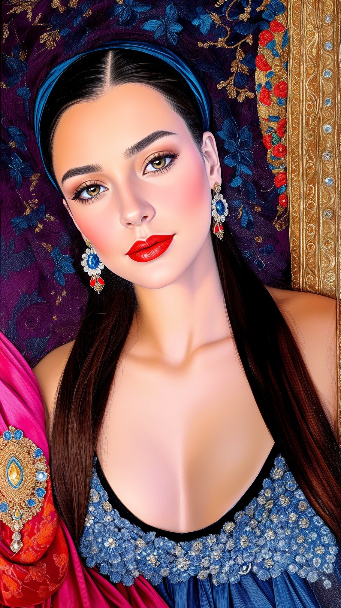 Portrait of a Woman with Dark Hair and Green Eyes