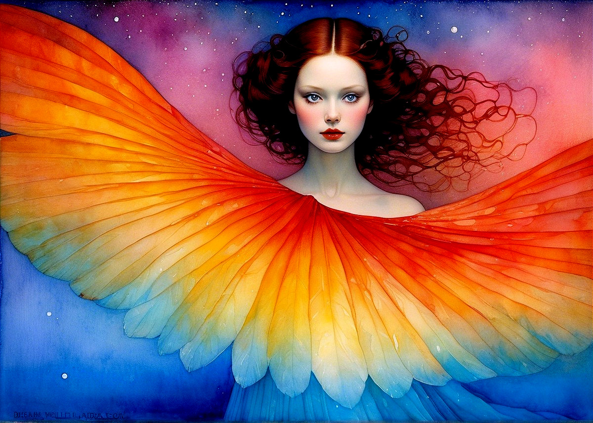 Portrait of a Young Woman with Feathered Wings