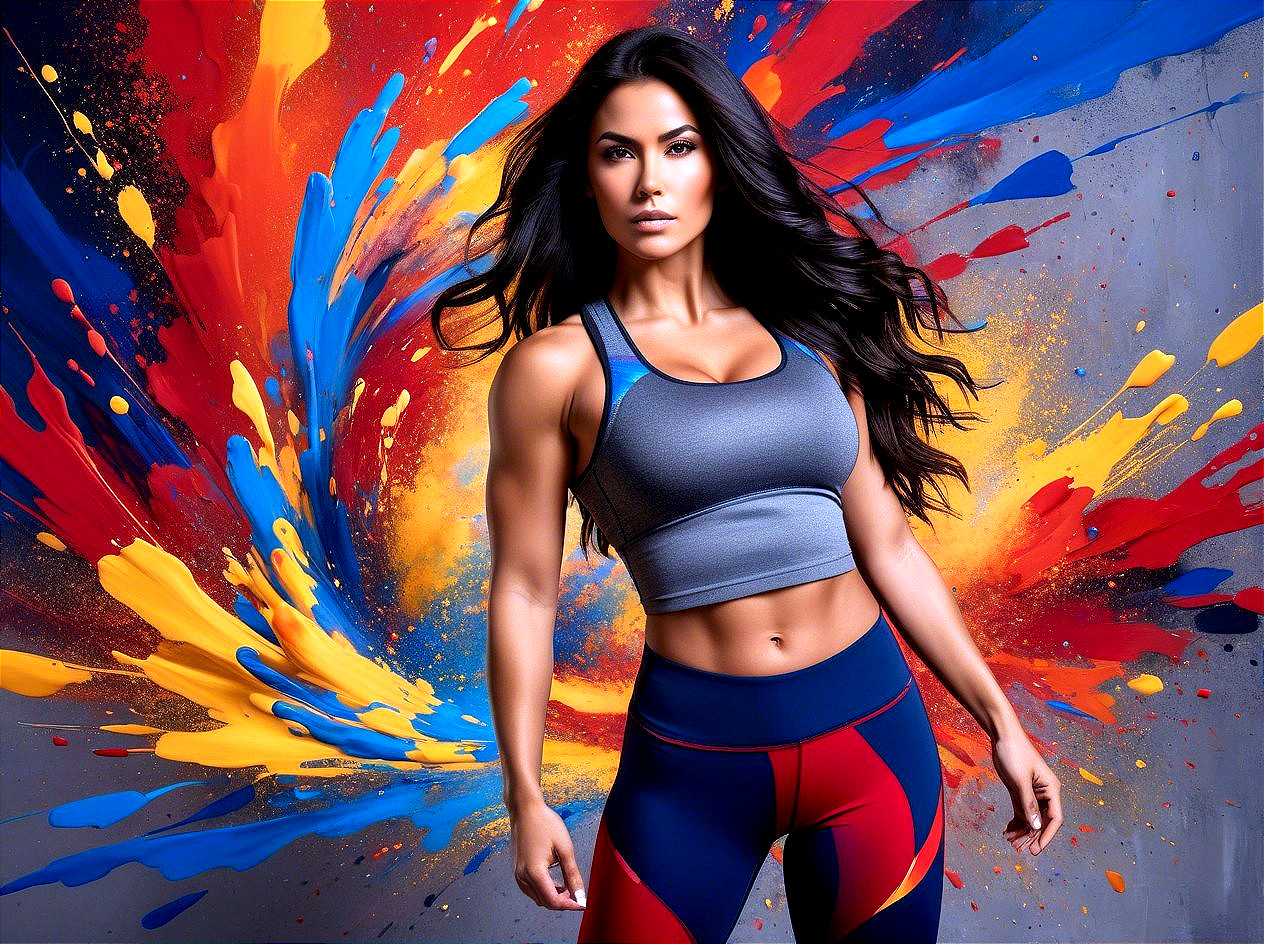 Fitness Model in Gray Sports Bra with Colorful Background