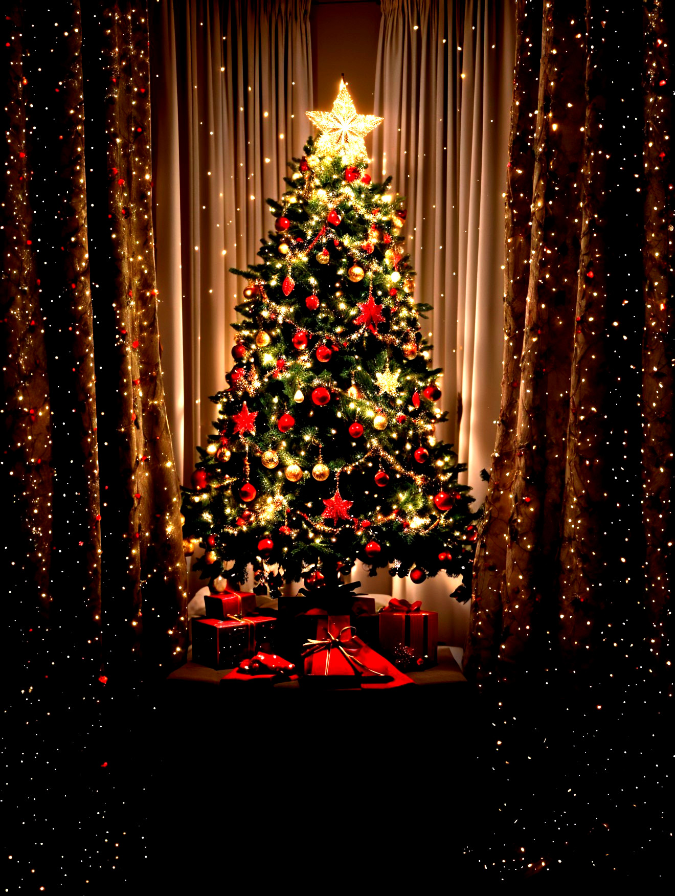 Christmas Tree Decorated with Ornaments and Lights