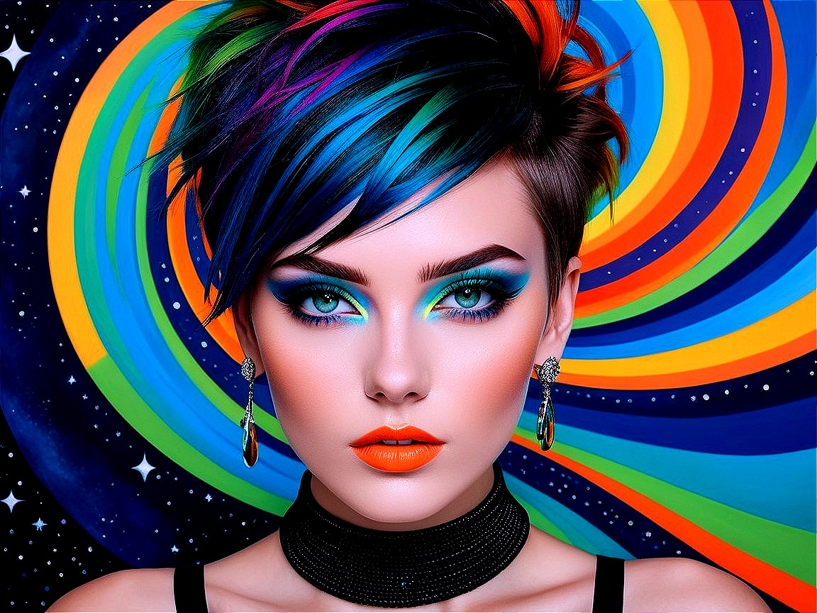 Portrait of a model with vibrant multicolored hair