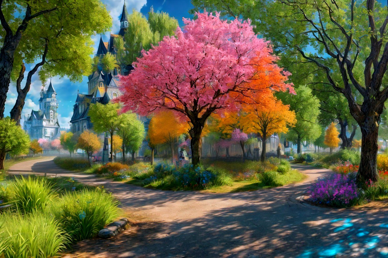 Vibrant Landscape with Winding Paths and Castle