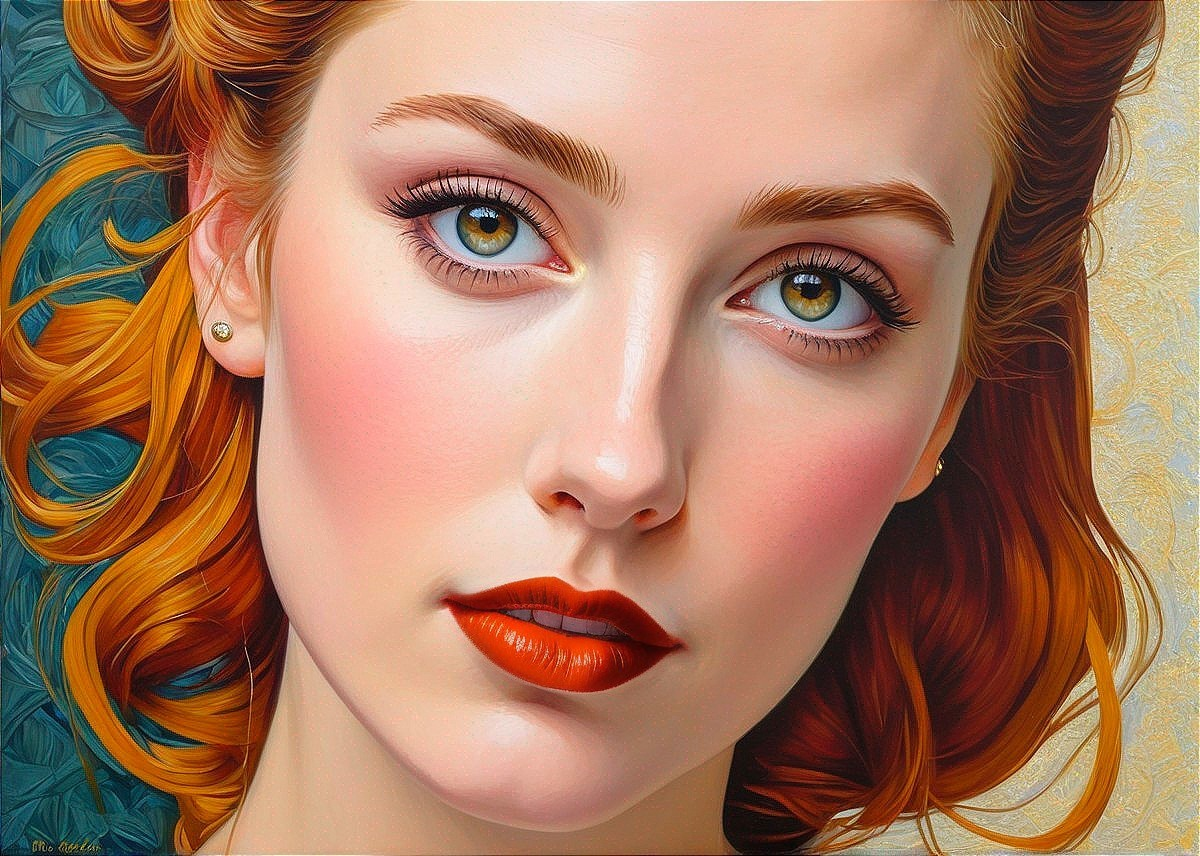 Portrait of a Young Woman with Red Curls and Green Eyes