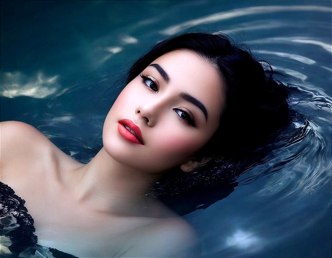 Serene Portrait of a Woman in Water with Soft Lighting