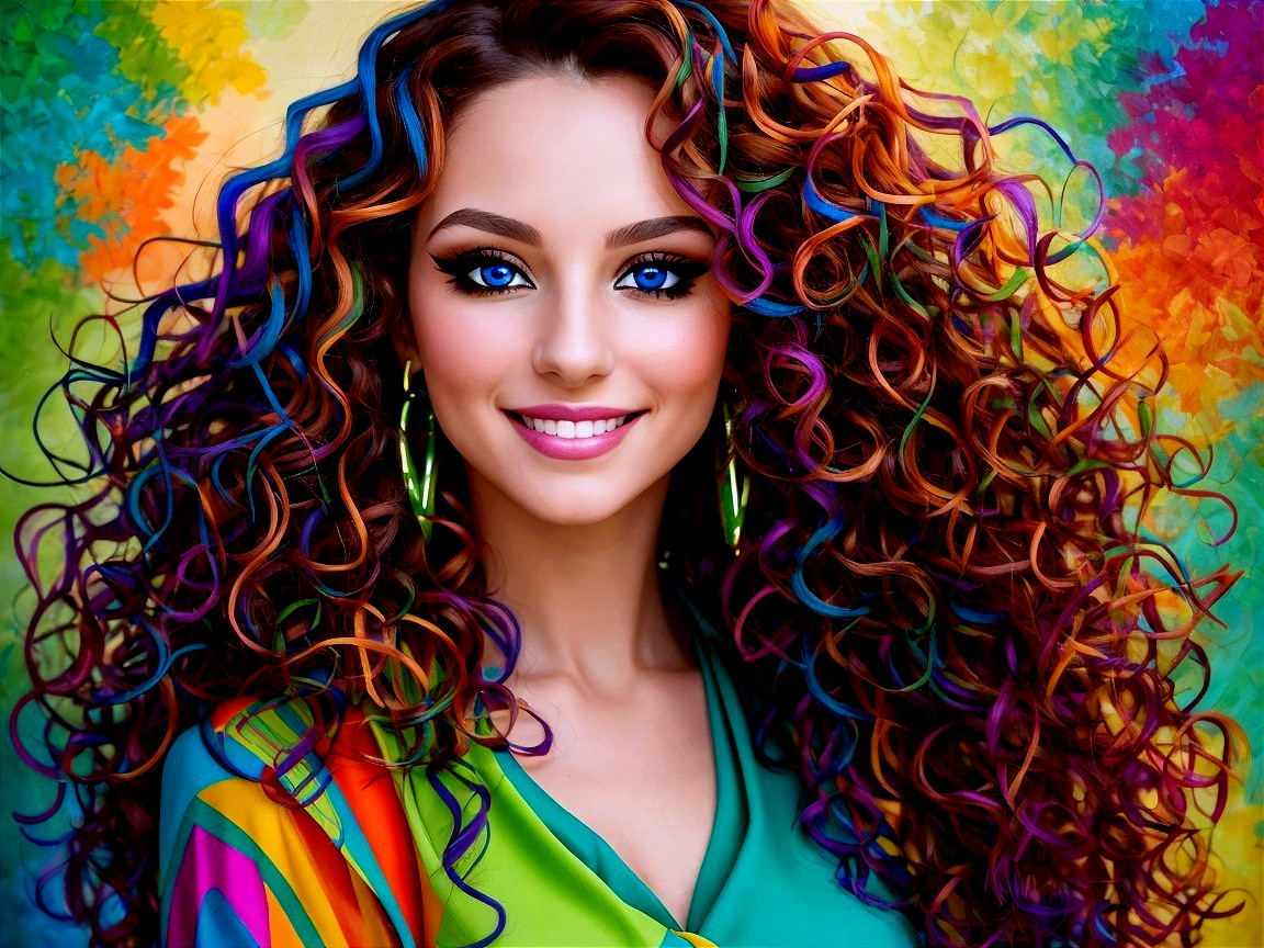 Young woman with multicolored curls and bright blue eyes