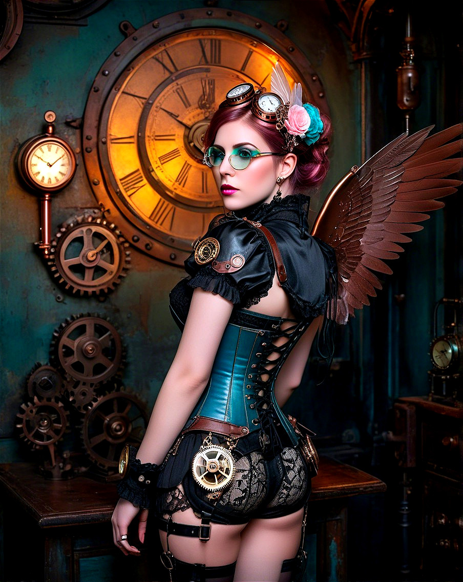 Steampunk Woman with Gears and Vintage Atmosphere