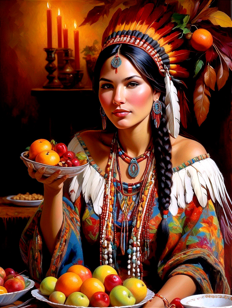Traditional Native American Woman in Vibrant Attire