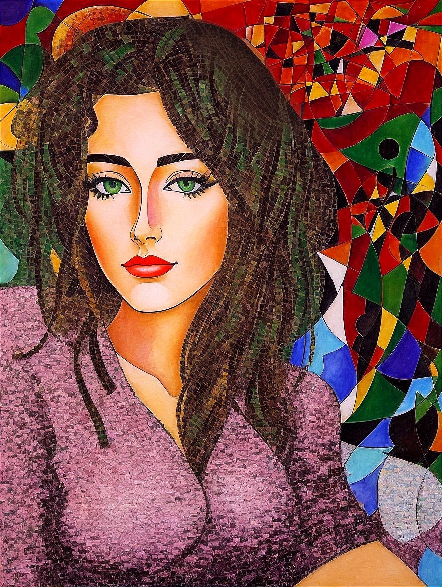 Stylized portrait of a woman with vibrant background