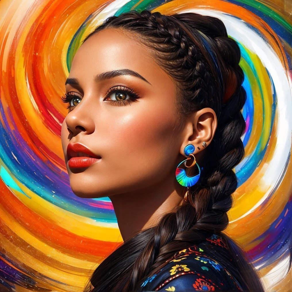 Portrait of a Young Woman with Bold Braids and Makeup