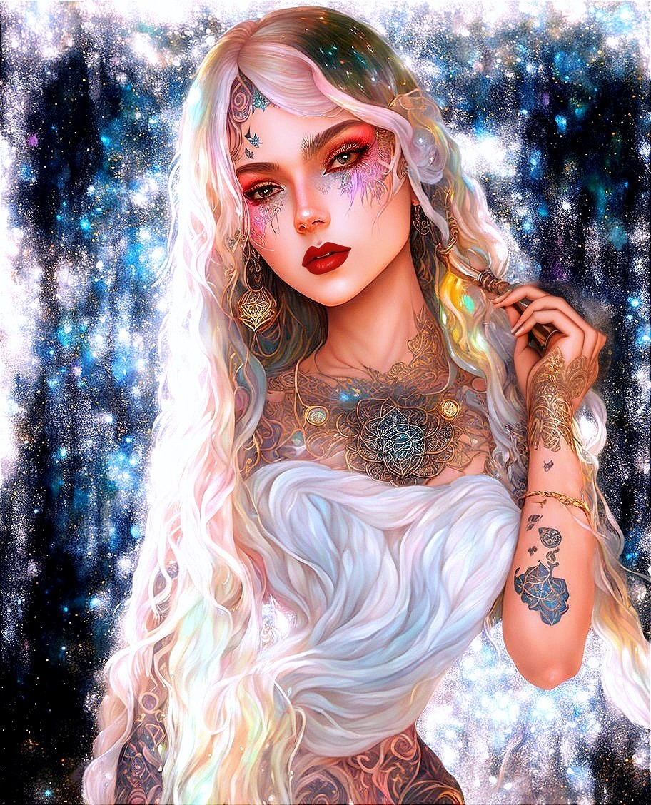Fantasy Portrait of Woman with Iridescent Hair