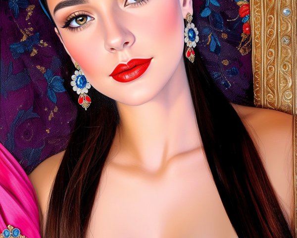 Portrait of a Woman with Dark Hair and Green Eyes