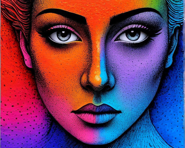 Vivid Portrait of a Woman with Colorful Gradient