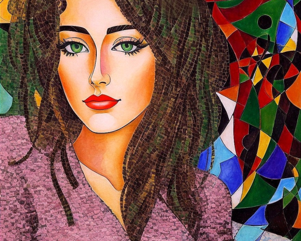 Stylized portrait of a woman with vibrant background