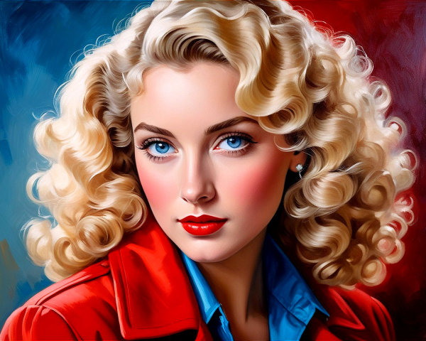 Glamorous Woman with Blonde Curls and Vintage Style