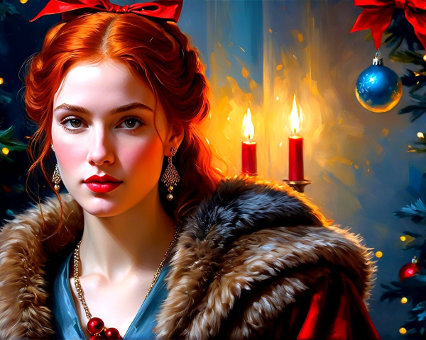 Portrait of a Young Woman in Festive Christmas Setting