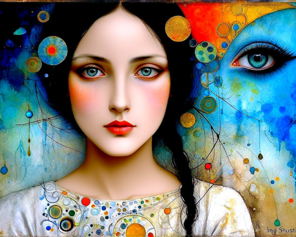 Portrait of a woman with braided hair and vibrant background