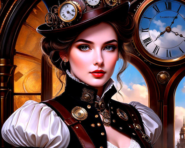 Steampunk Costume with Ornate Windows Background