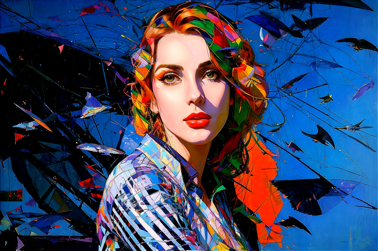 Colorful Portrait of a Woman with Geometric Background