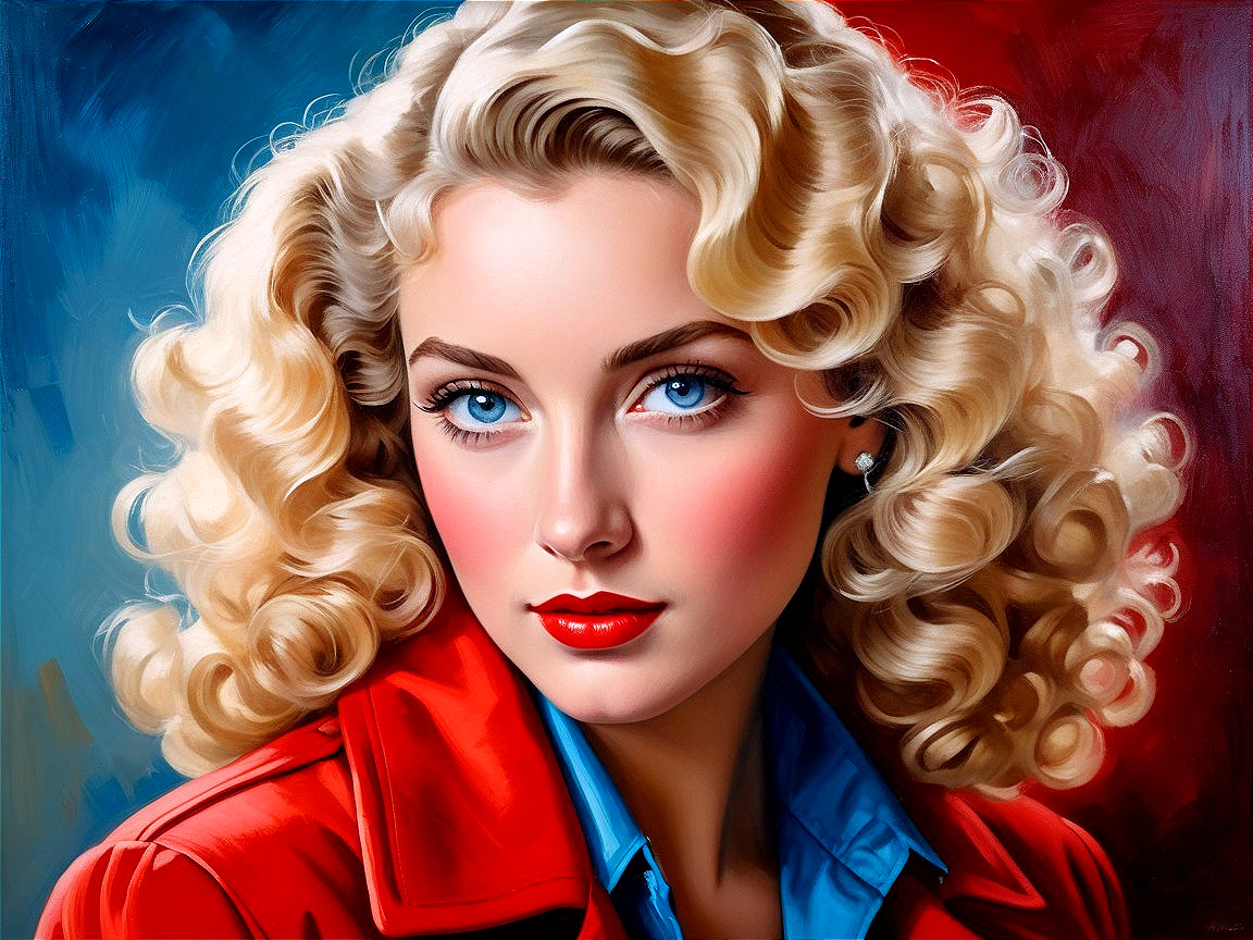 Glamorous Woman with Blonde Curls and Vintage Style