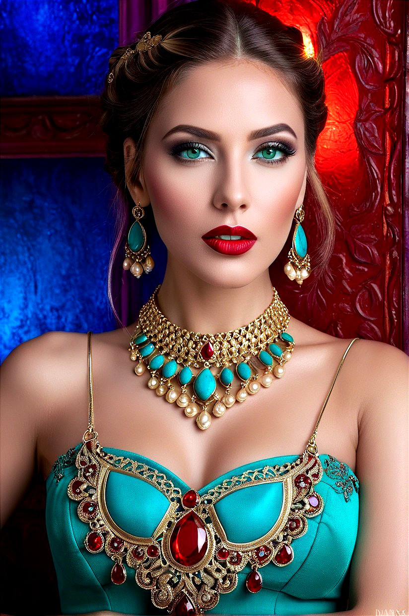 Elegant Portrait of a Woman in Turquoise Dress