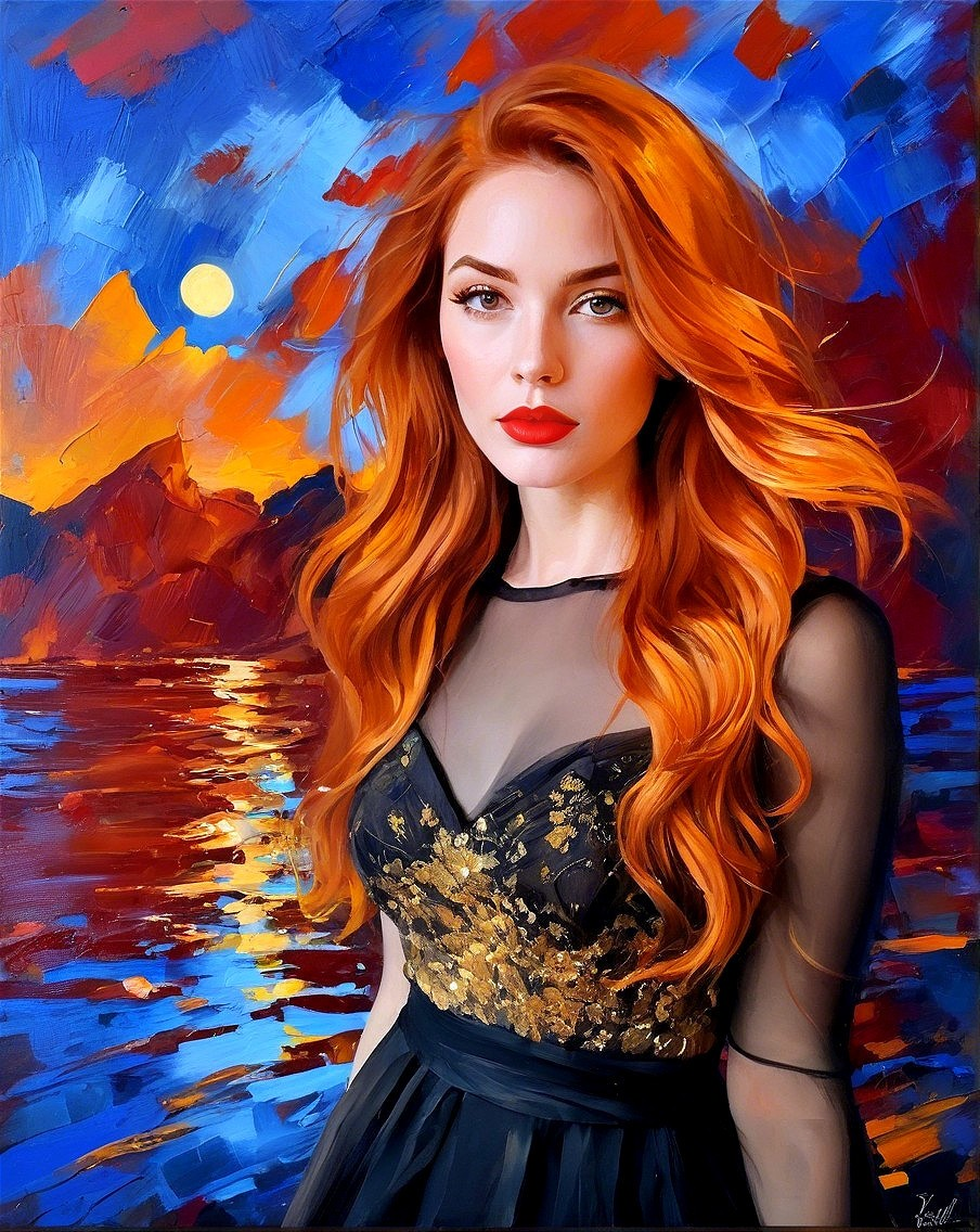 Portrait of a woman with red hair in elegant dress