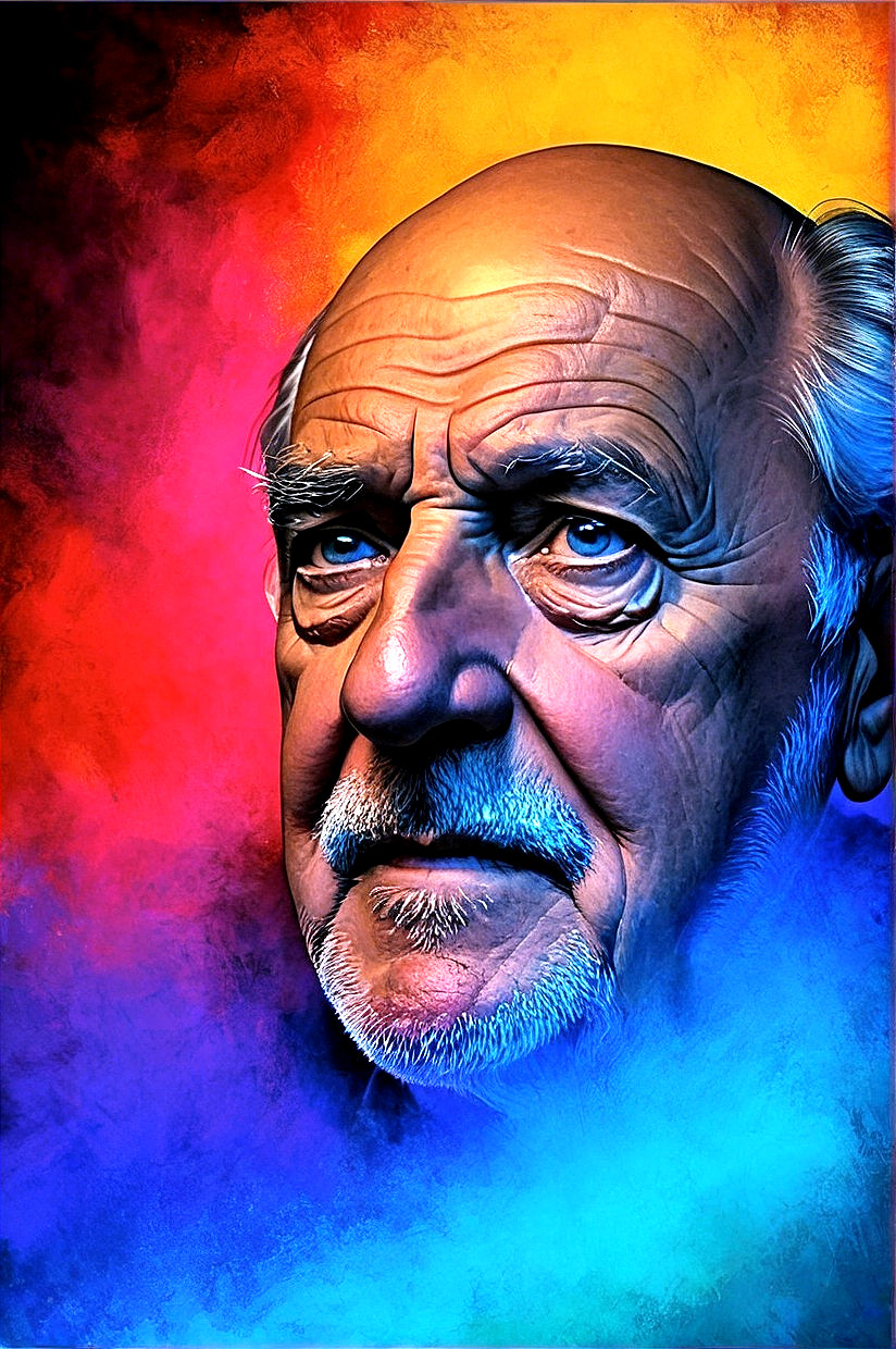 Close-up Portrait of an Elderly Man with Vibrant Background