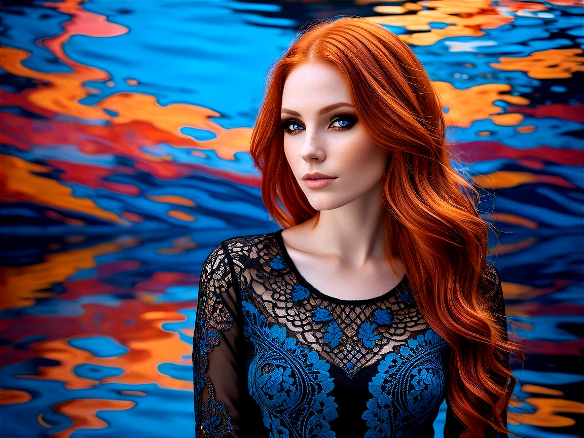 Portrait of a woman with red hair and lace dress
