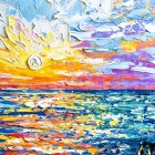 Greek goddess in flowing dress at sunset beach scene