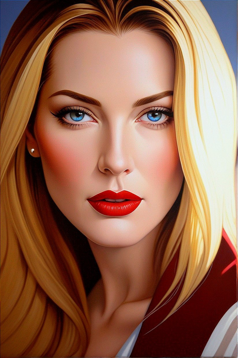 Portrait of a Woman with Blonde Hair and Blue Eyes