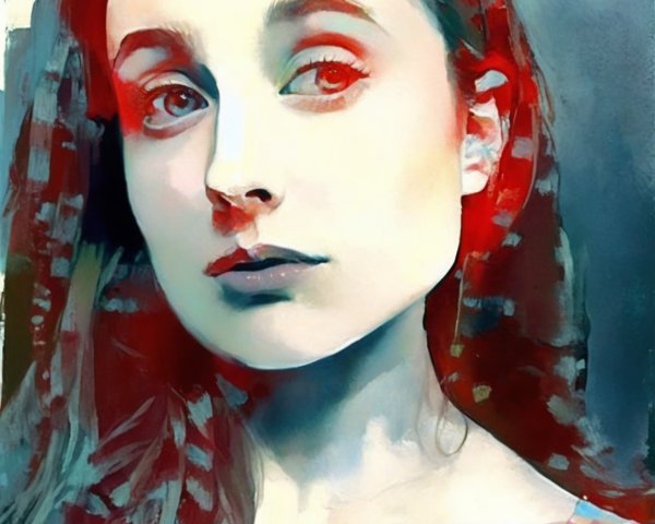 Digitally Painted Portrait of a Pale Woman with Red Accents