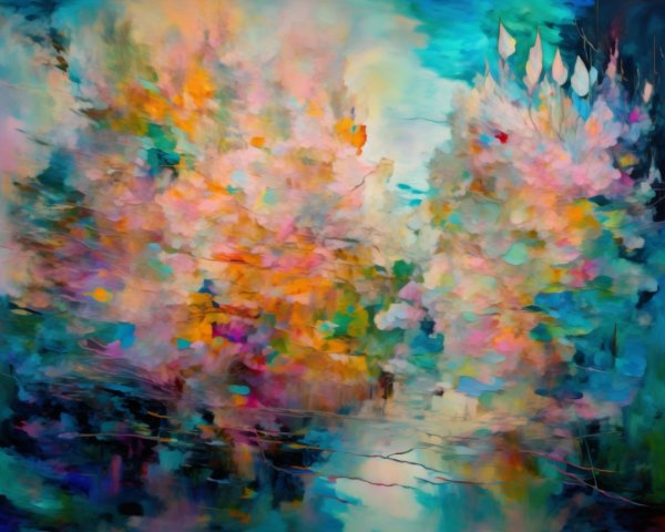 Vibrant Abstract Landscape with Lush Colorful Trees